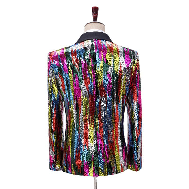 Men's Colorful Vertical Pattern Sequin Dress Top