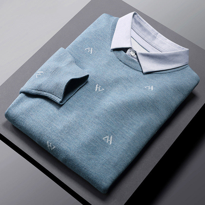 Plush Padded Shirt Collar Fake Two Sweater Men