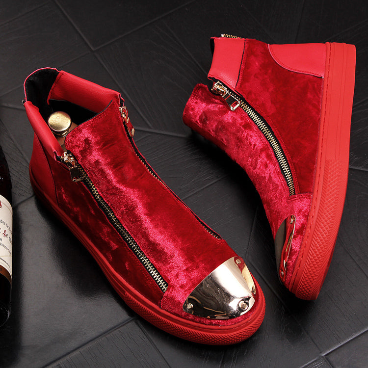 Hong Kong European Station New Plus Velvet Solid Color Iron Toe Trendy Casual High-top Shoes