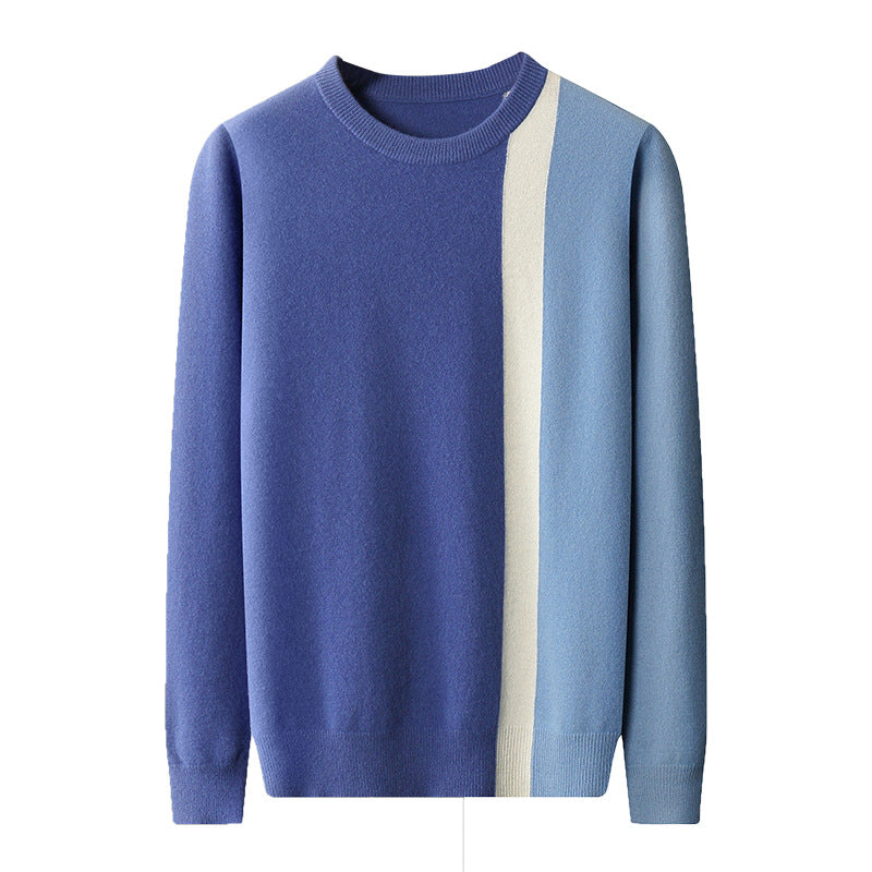 Men's Round Neck Color Block Pullover Casual Loose Knit Bottoming Shirt