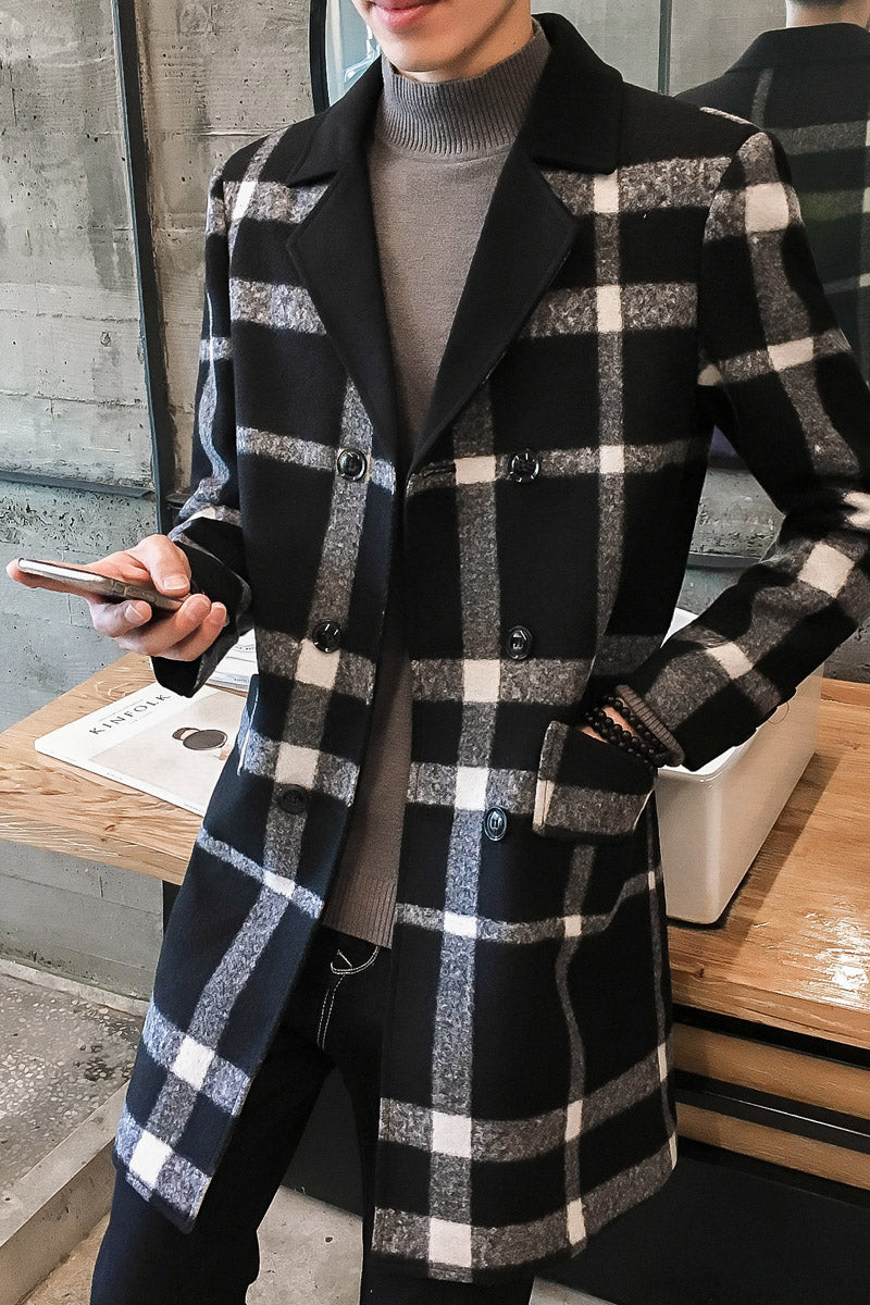 Plaid coat men's mid-length