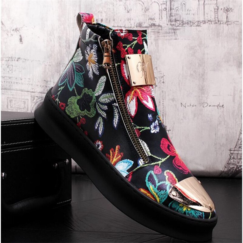 Printed high top shoes with thick soles and high rise Martin boots