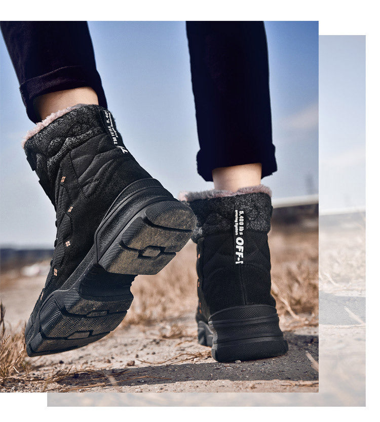 Men's Cotton  High-Top Plus Velvet Warm Snow Boots Thick-Soled Hiking Shoes