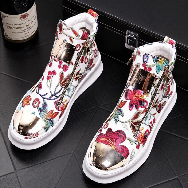 Printed high top shoes with thick soles and high rise Martin boots
