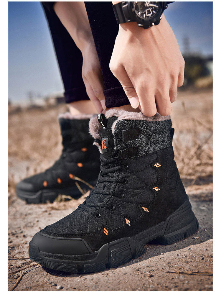 Men's Cotton  High-Top Plus Velvet Warm Snow Boots Thick-Soled Hiking Shoes