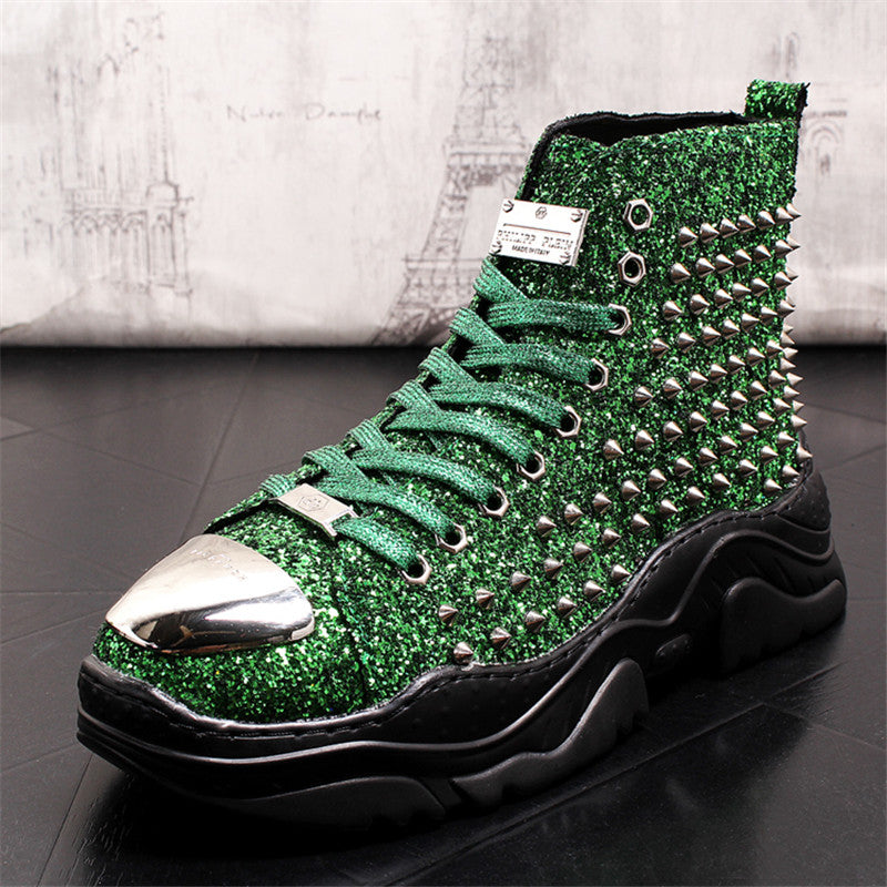 Sticky Rubber Shoes Red Flat Heel High Top