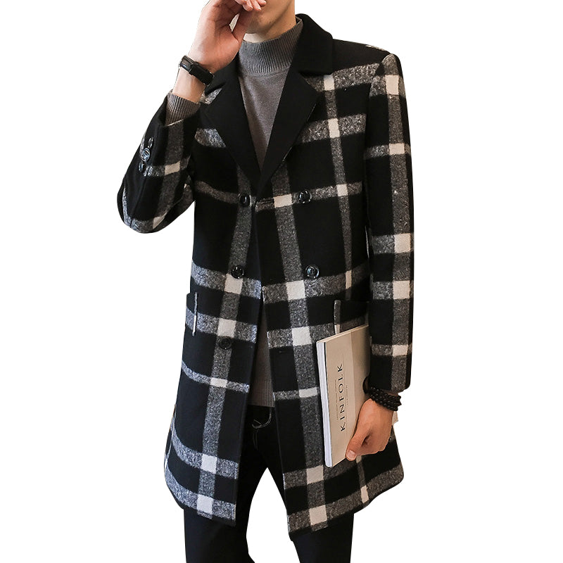 Plaid coat men's mid-length