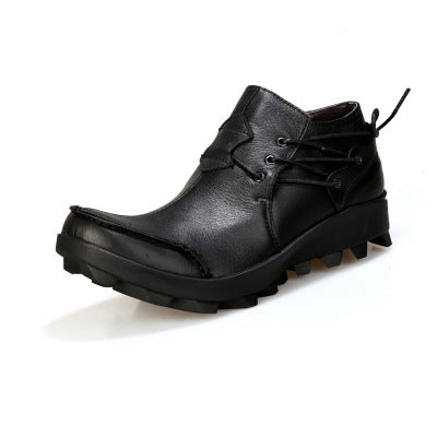 Low-top thick-soled top layer leather men's shoes