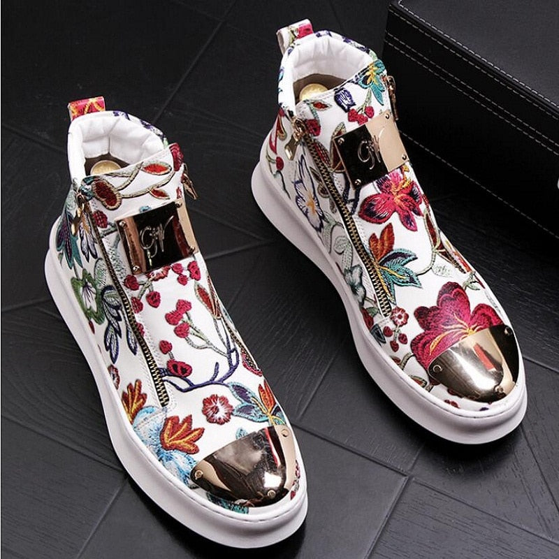 Printed high top shoes with thick soles and high rise Martin boots