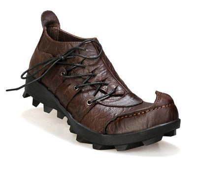 Low-top thick-soled top layer leather men's shoes