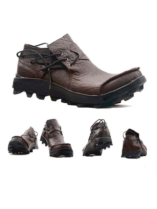 Low-top thick-soled top layer leather men's shoes
