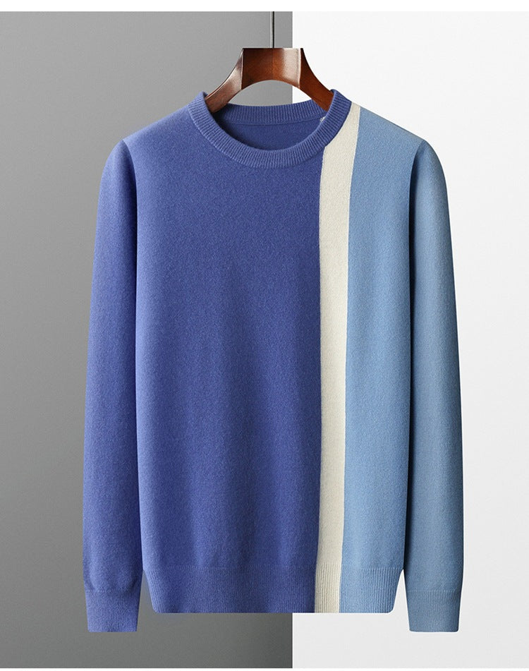 Men's Round Neck Color Block Pullover Casual Loose Knit Bottoming Shirt