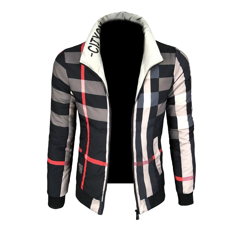 Trendy men's cotton coat men's slim plaid jacket