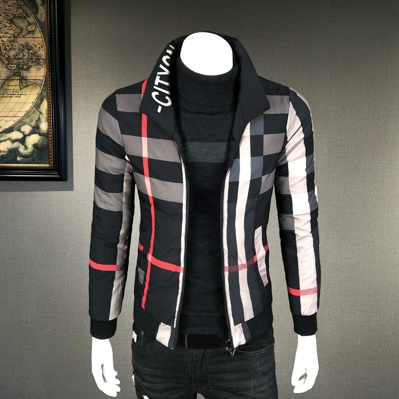 Trendy men's cotton coat men's slim plaid jacket