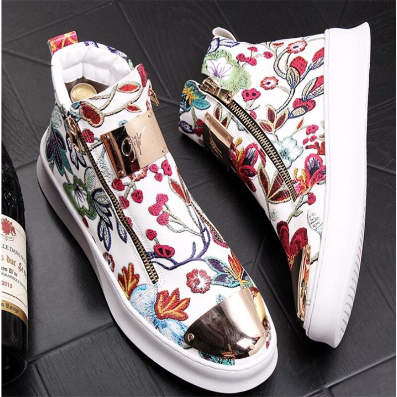 Printed high top shoes with thick soles and high rise Martin boots