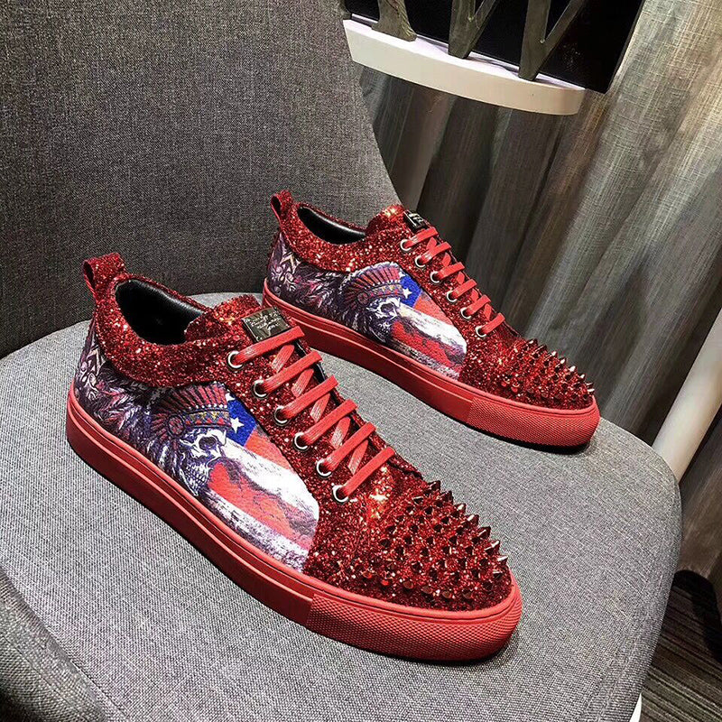 European Men's Shoes Casual Shoes Summer New Printed Sneakers Korean Version Of The Wild Low-Cut Rivet Shoes Tide