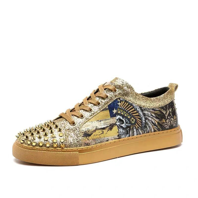 European Men's Shoes Casual Shoes Summer New Printed Sneakers Korean Version Of The Wild Low-Cut Rivet Shoes Tide