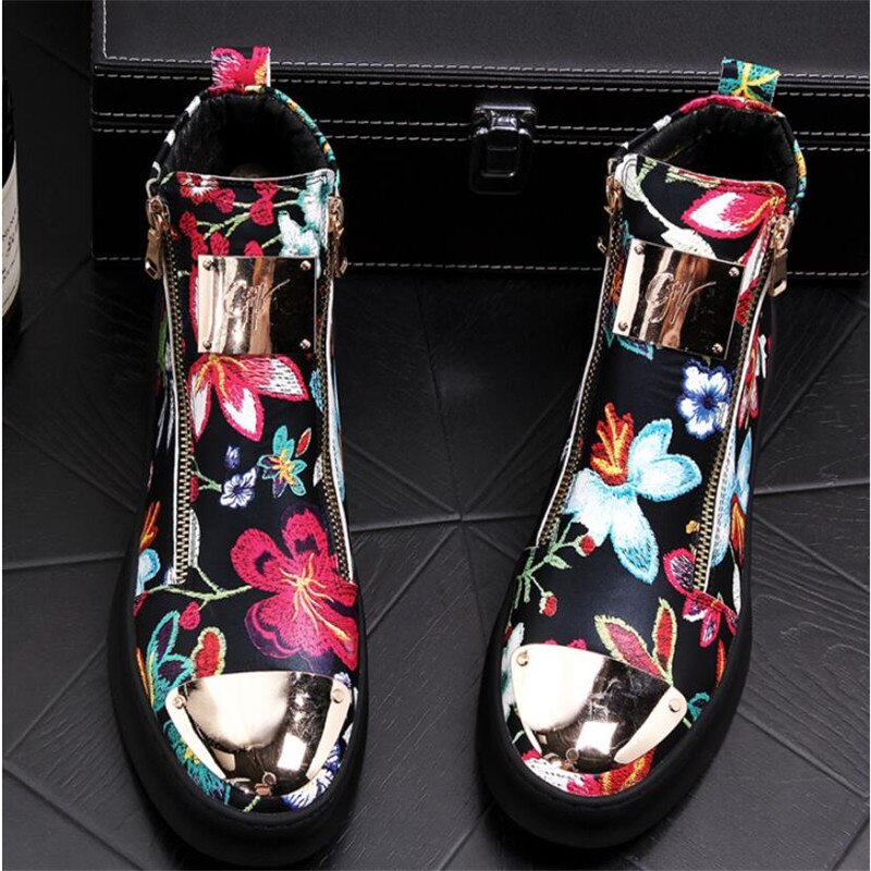 Printed high top shoes with thick soles and high rise Martin boots