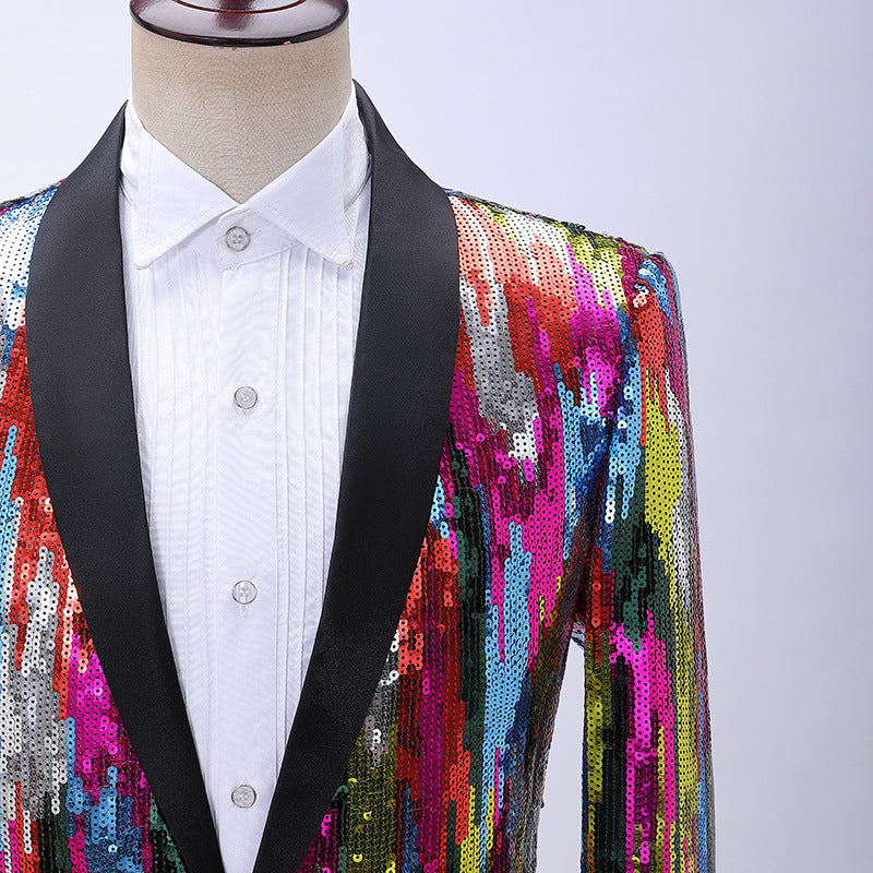 Men's Colorful Vertical Pattern Sequin Dress Top