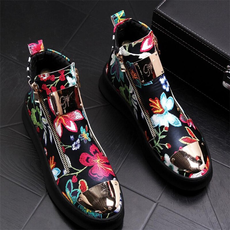 Printed high top shoes with thick soles and high rise Martin boots