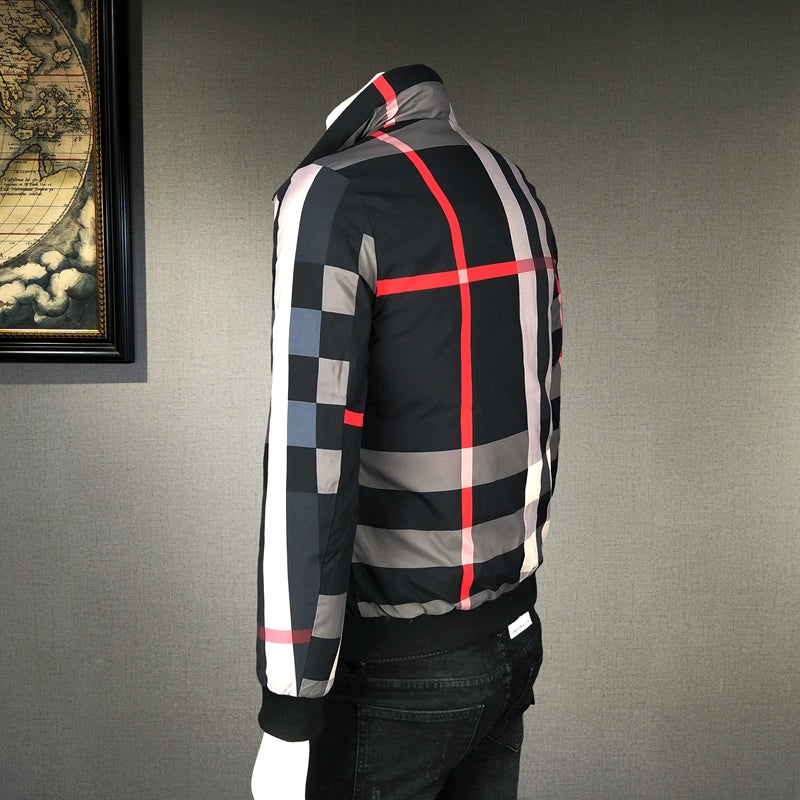 Trendy men's cotton coat men's slim plaid jacket