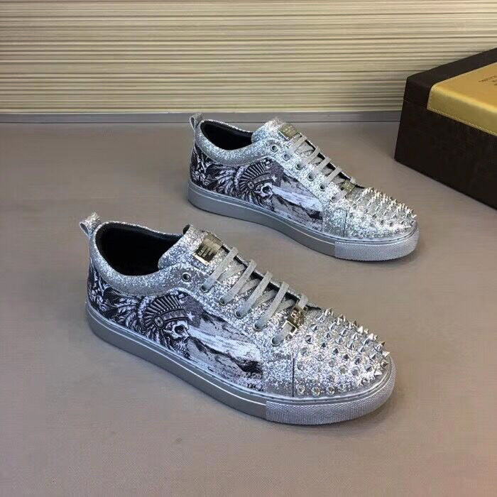 European Men's Shoes Casual Shoes Summer New Printed Sneakers Korean Version Of The Wild Low-Cut Rivet Shoes Tide
