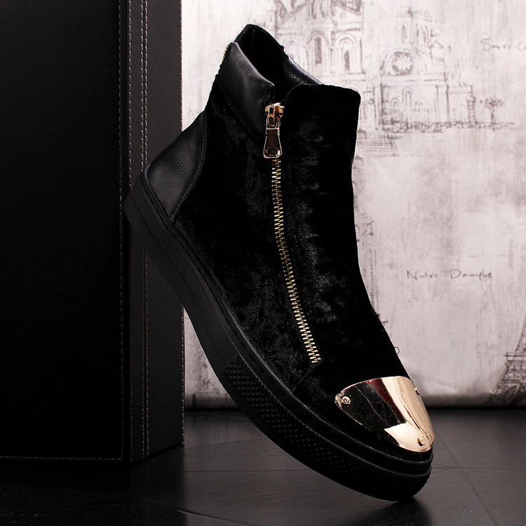 Hong Kong European Station New Plus Velvet Solid Color Iron Toe Trendy Casual High-top Shoes