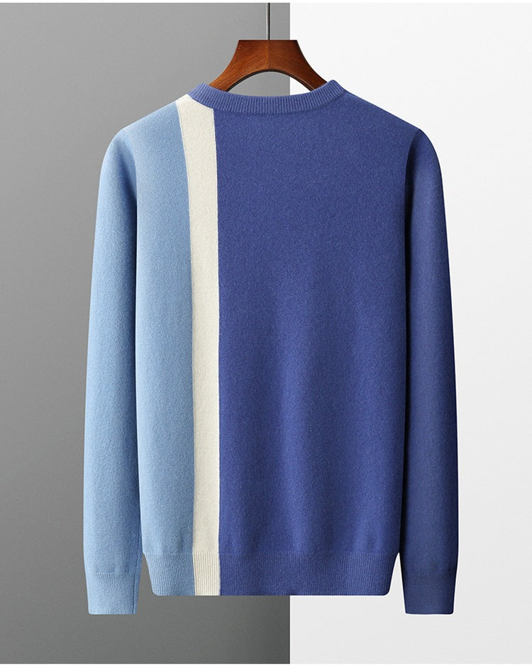 Men's Round Neck Color Block Pullover Casual Loose Knit Bottoming Shirt