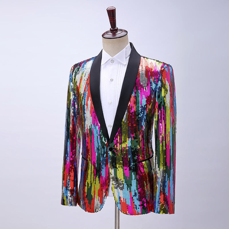 Men's Colorful Vertical Pattern Sequin Dress Top