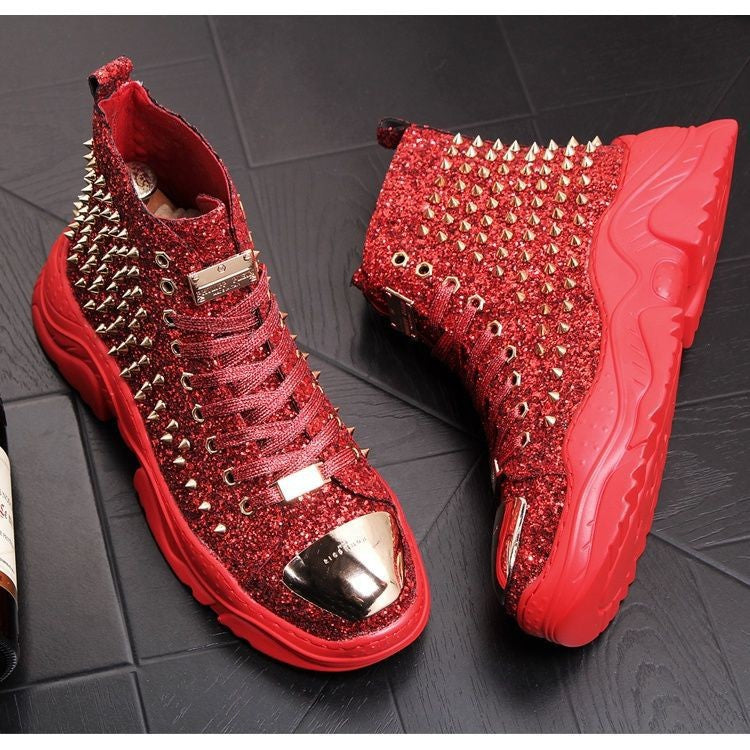 Sticky Rubber Shoes Red Flat Heel High Top