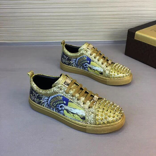 European Men's Shoes Casual Shoes Summer New Printed Sneakers Korean Version Of The Wild Low-Cut Rivet Shoes Tide