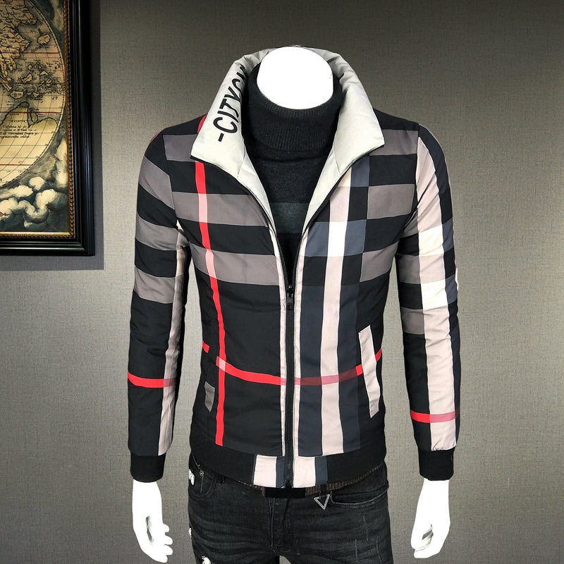 Trendy men's cotton coat men's slim plaid jacket