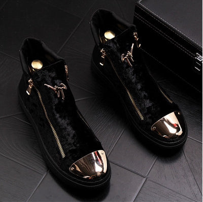 Hong Kong European Station New Plus Velvet Solid Color Iron Toe Trendy Casual High-top Shoes