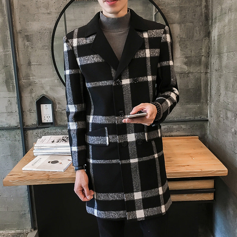 Plaid coat men's mid-length