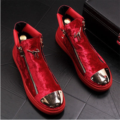Hong Kong European Station New Plus Velvet Solid Color Iron Toe Trendy Casual High-top Shoes