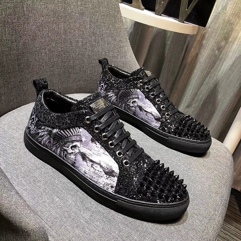 European Men's Shoes Casual Shoes Summer New Printed Sneakers Korean Version Of The Wild Low-Cut Rivet Shoes Tide