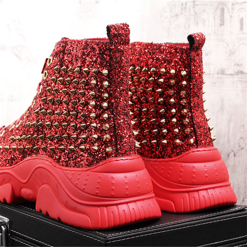 Sticky Rubber Shoes Red Flat Heel High Top