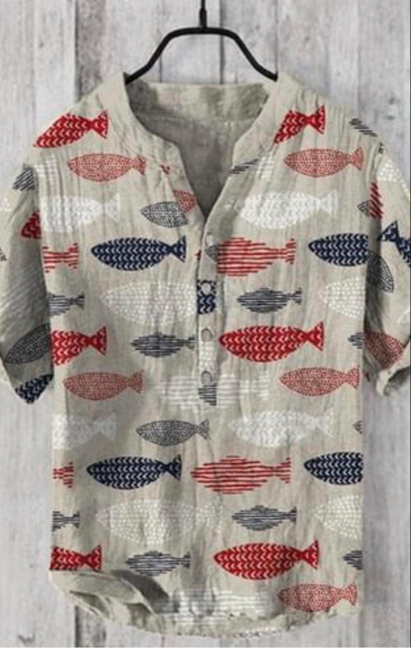 Cross Border Graphic Block Button Stand Collar Short Sleeve Shirt